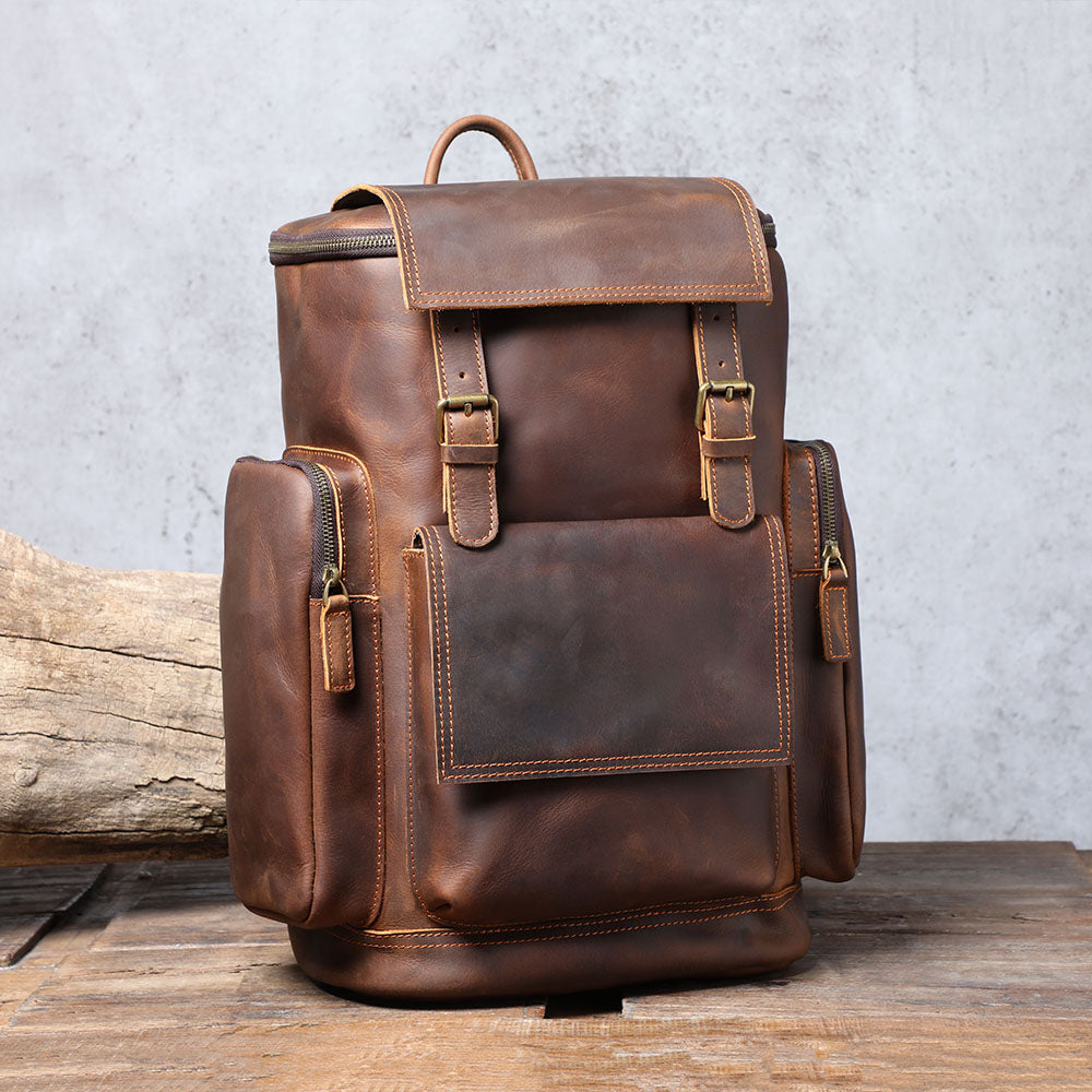 Large Brown Leather School Backpack