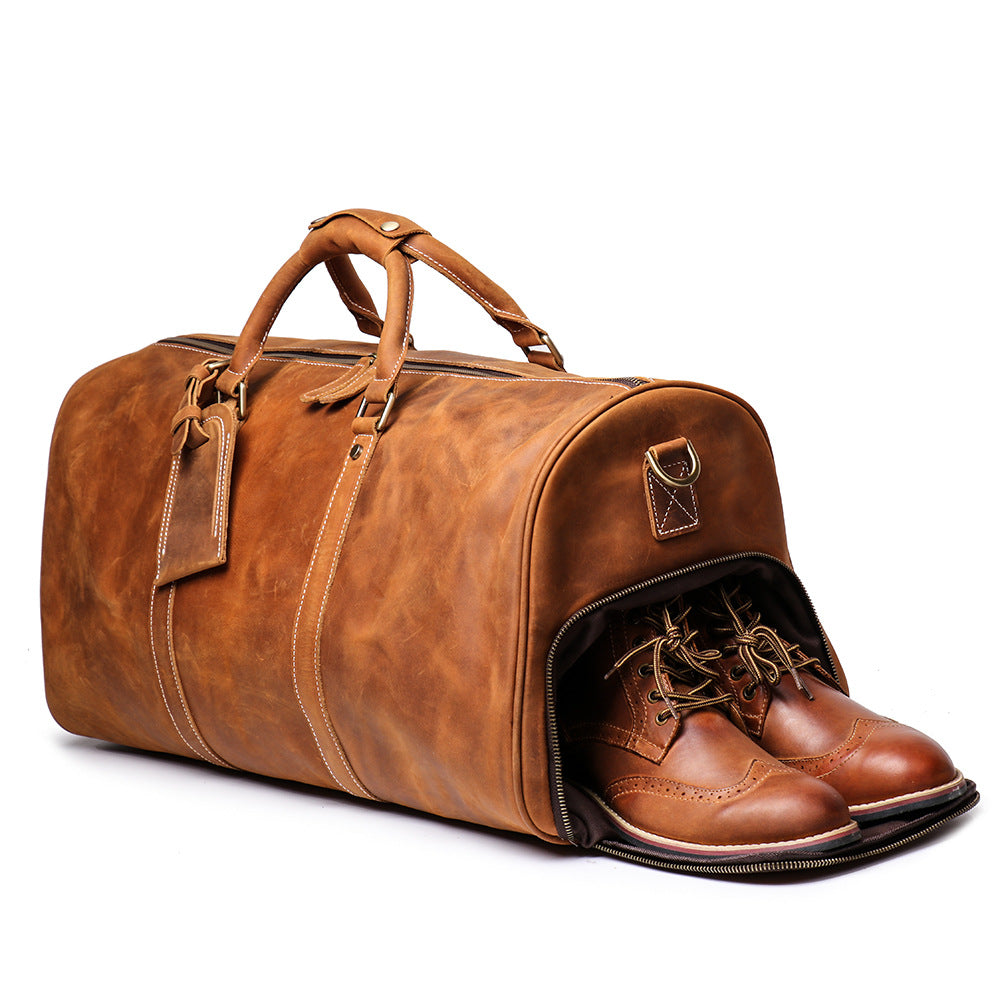 Birthday Gift Simple Vintage Leather Duffel Bag With Shoe Compartment Travel Bag
