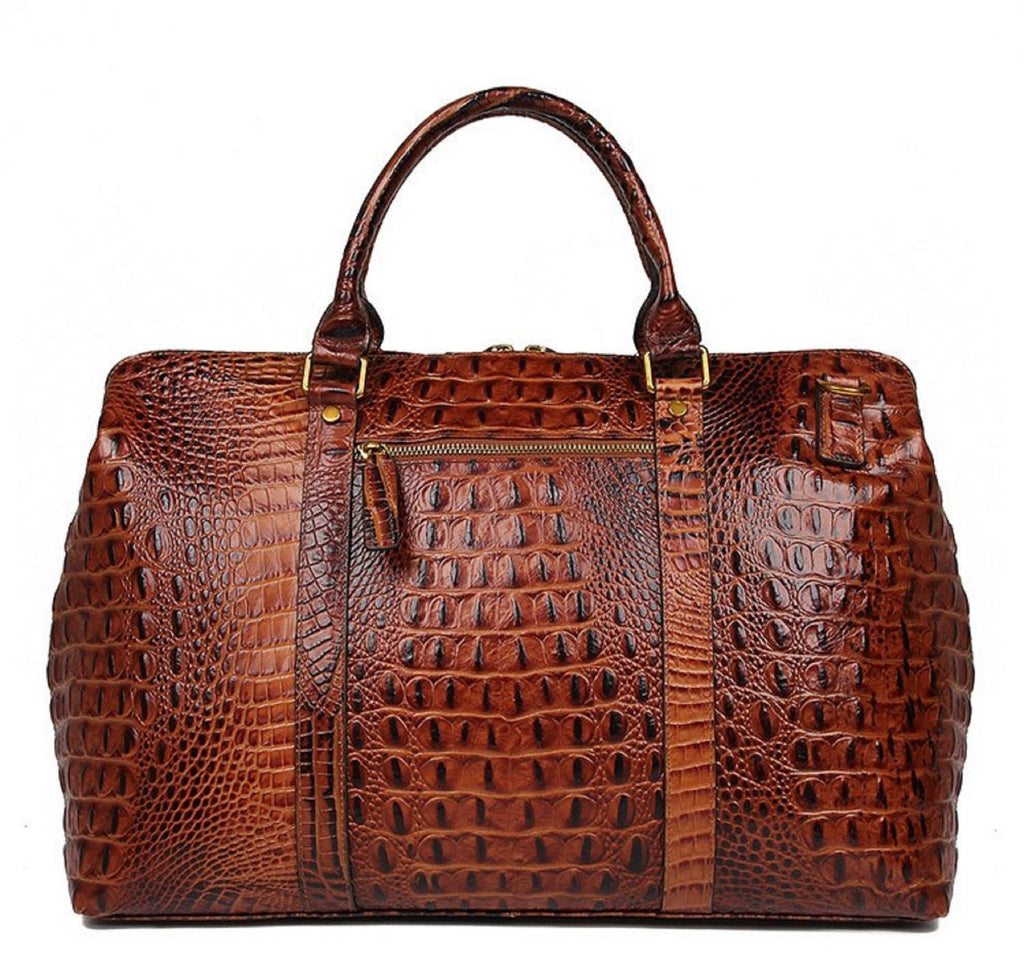 Crocodile Patterned Leather Travel Bag Weekender Bag Overnight Leather Duffel