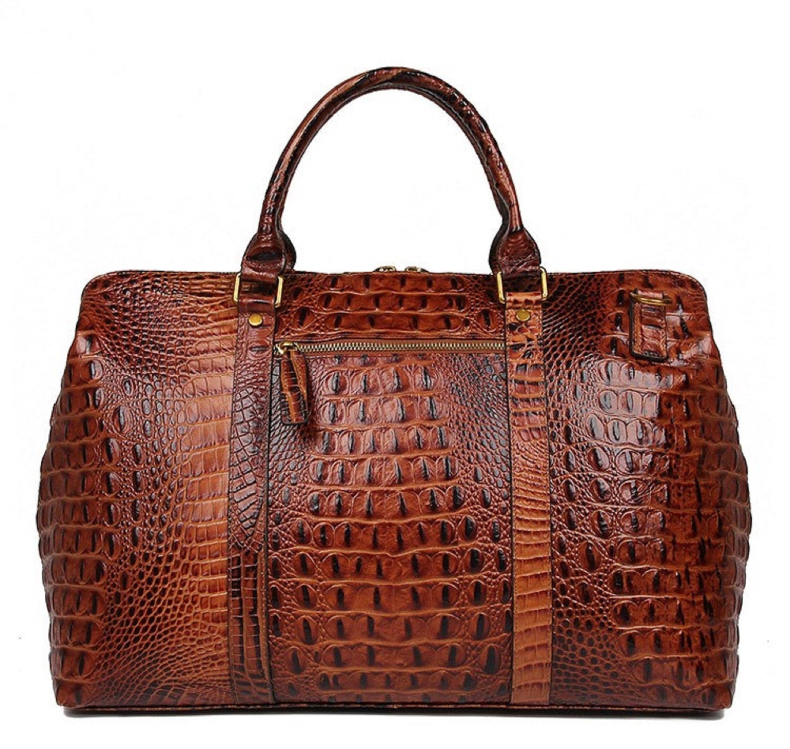 Crocodile Patterned Leather Travel Bag Weekender Bag Overnight Leather Duffel
