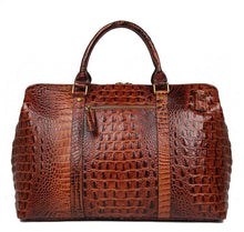 Load image into Gallery viewer, Crocodile Patterned Leather Travel Bag Weekender Bag Overnight Leather Duffel
