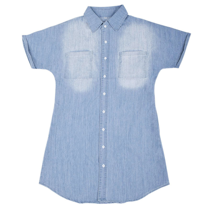 Classic Short Sleeves Denim Button Shirt Dress
