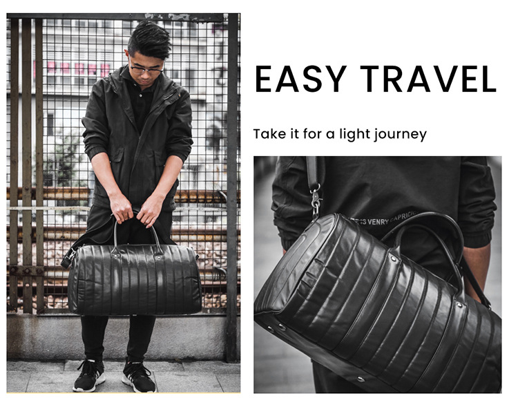 Black Large Storage Leather Travel Weekender Duffel Bag