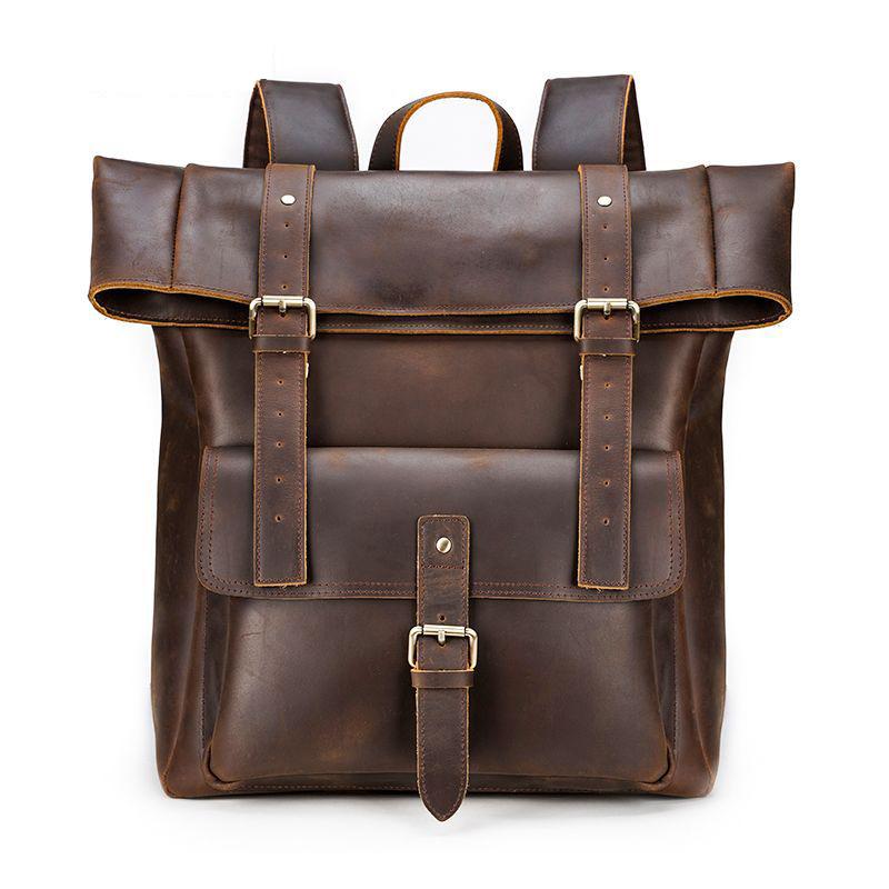 Brown Classic Leather Convertible School Backpack