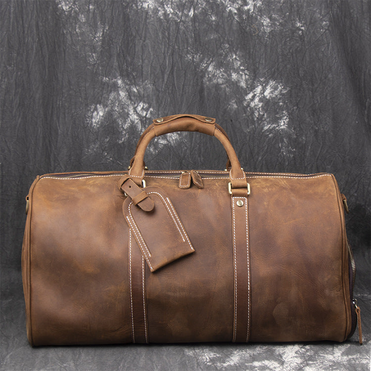 Classic Leather Duffel Bag with Shoes Compartment Travel Weekender Bag