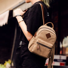 Load image into Gallery viewer, Ladies Small Canvas Leather Hiking Backpack Bag School Book Bag

