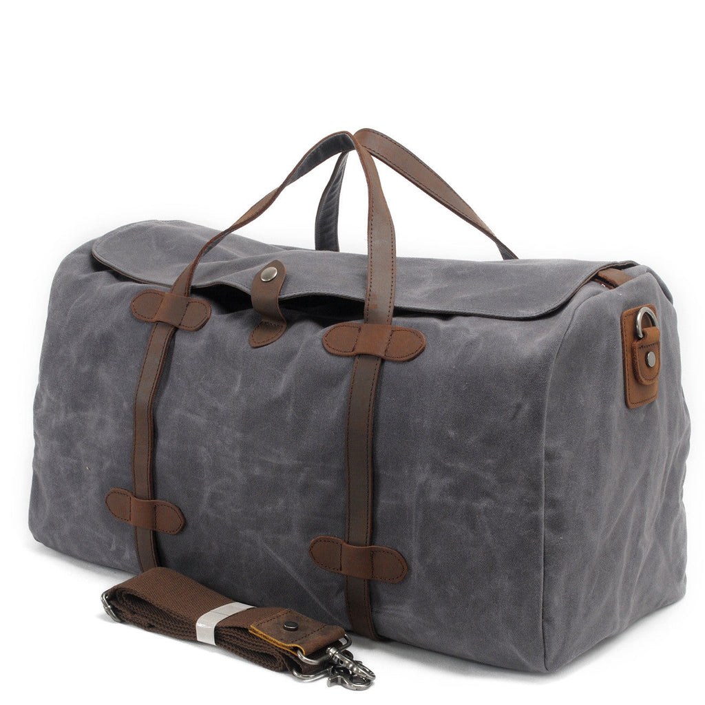 Leisure Waxed Leather Canvas Large Storage Travel Weekender Duffel Bag