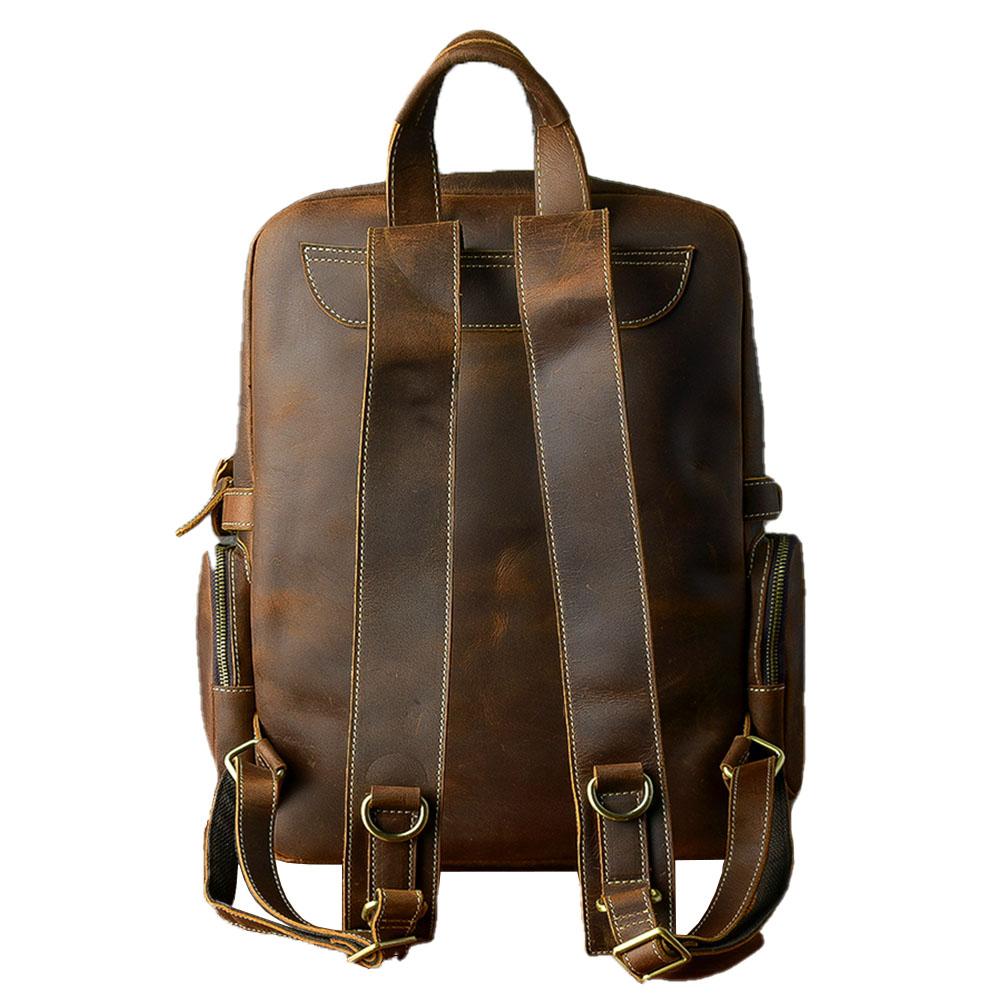 Handmade Brown Leather School Backpack