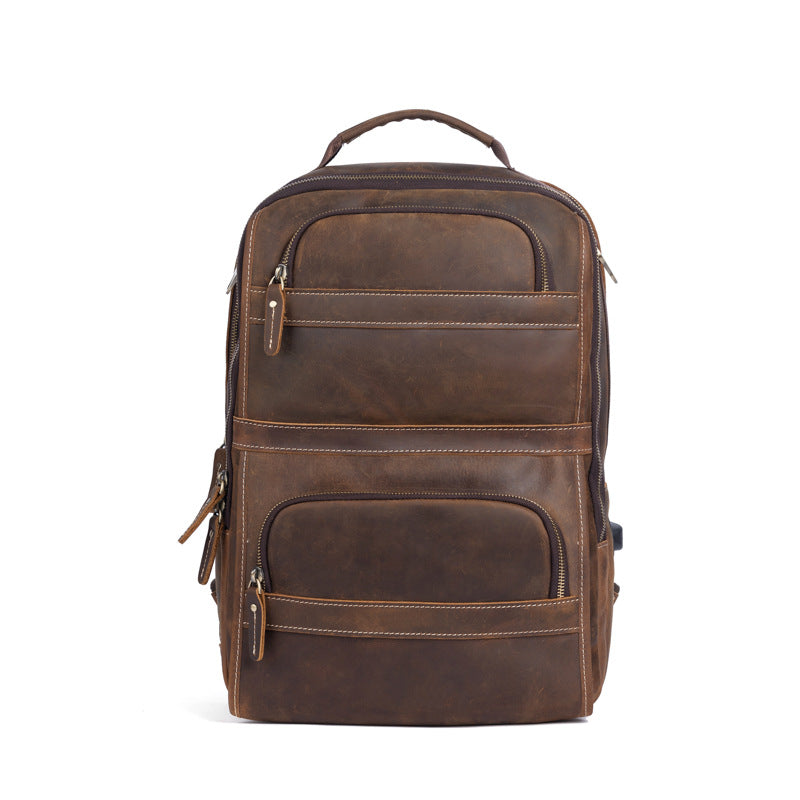 Vintage Genuine Leather School Backpack For Men 15.6 Inch Laptop Bag School Bag Overnight Weekender Camping Daypack Rucksack