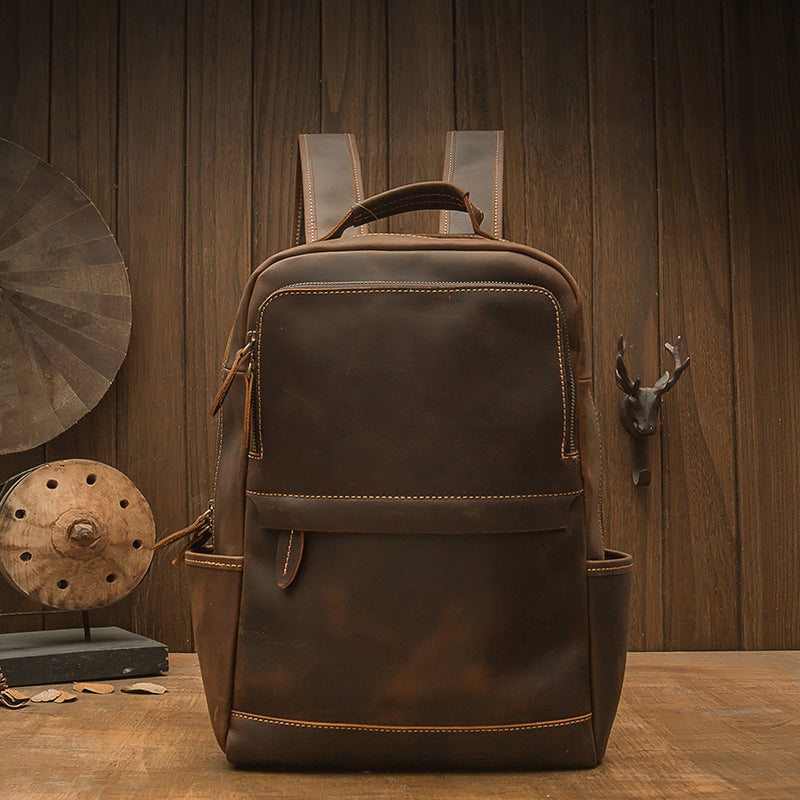 Crazy Horse Leather Backpack Men Laptop Backpack Handmade Travel Backpack