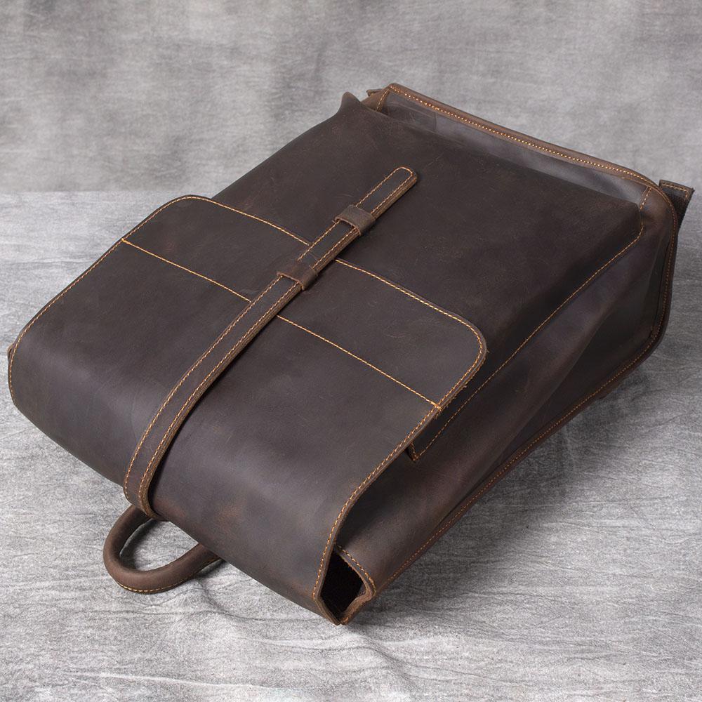 Coffee Full Grain Leather School Backpack