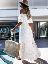 Load image into Gallery viewer, White off the shoulder High Low Maxi Dress
