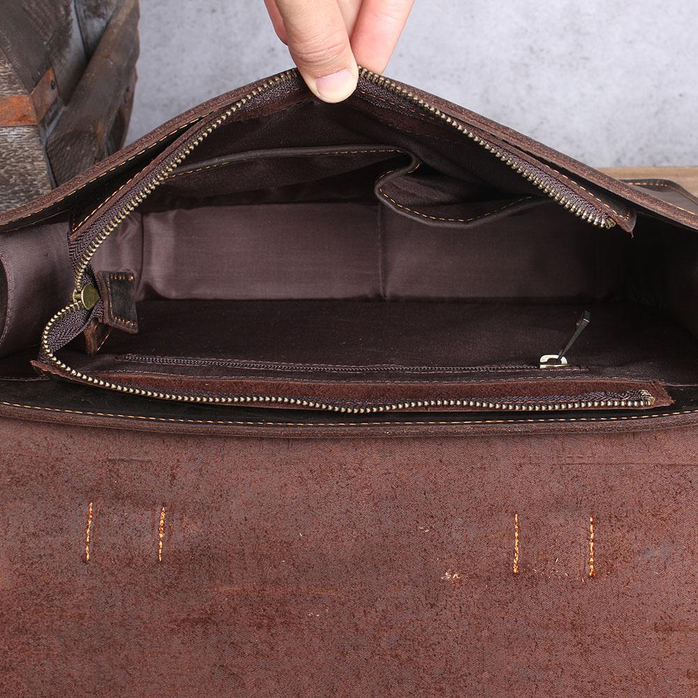 Coffee Leather Laptop Shoulder Bag