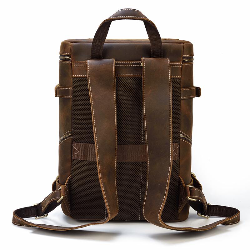 Large Zipper Handmade School Leather Backpack for Men