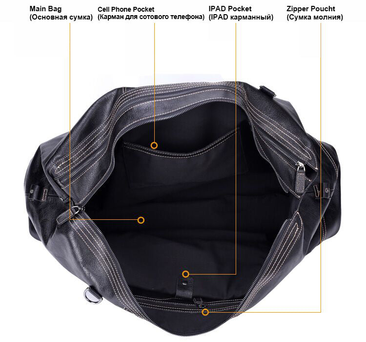 Black Full Grain Travel Weekender Duffel Bag for Men