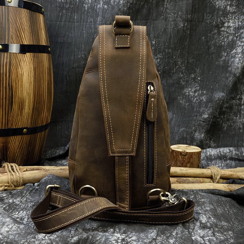 Brown Leather Crossbody Bags for Men Sling Backpack