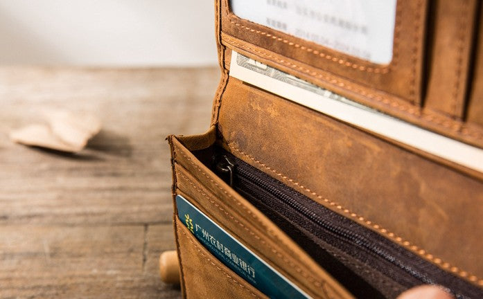 Vintage Slim Cool long Wallet Leather Wallet Bifold Long Wallets