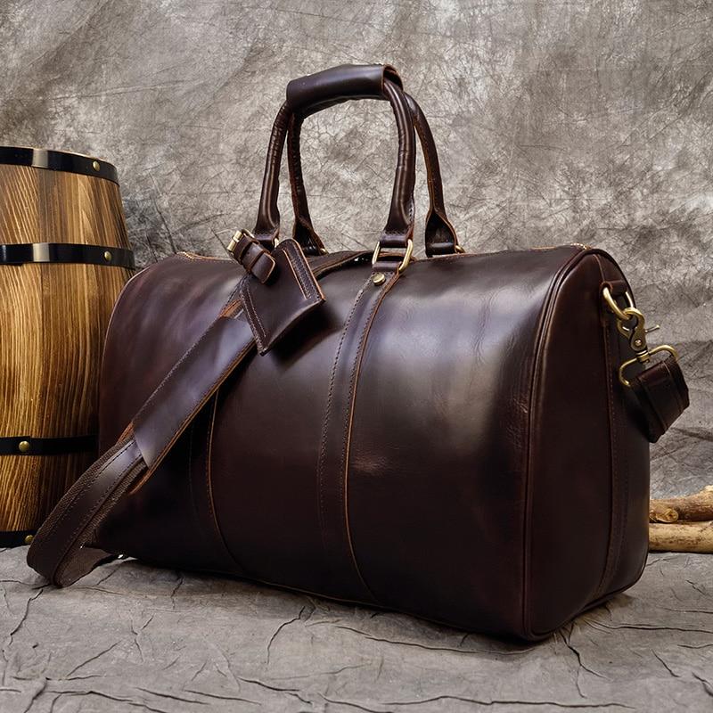 Burgundy Simple Travel Weekender Leather Duffel Bag