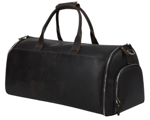 Large Leather Duffel Bag with Shoe Compartment