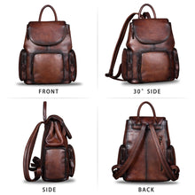 Load image into Gallery viewer, Vintage Womens Brown Leather Backpack Purse Designer Laptop Book Bag for Women
