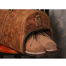 Load image into Gallery viewer, Brown Embossed Full Grain Travel Weekender Leather Duffel Bag
