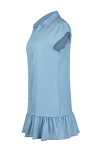 Load image into Gallery viewer, Casual Street Solid Buckle Flounce Mini Denim Dress
