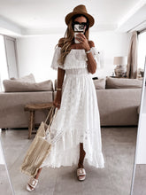 Load image into Gallery viewer, White off the shoulder High Low Maxi Dress
