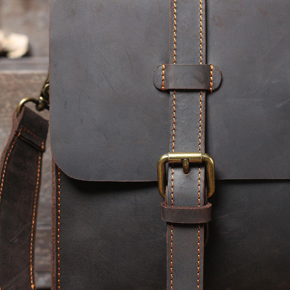 Coffee Leather Laptop Shoulder Bag