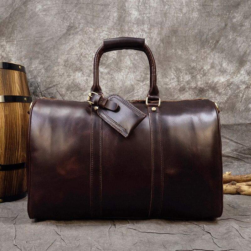 Burgundy Simple Travel Weekender Leather Duffel Bag