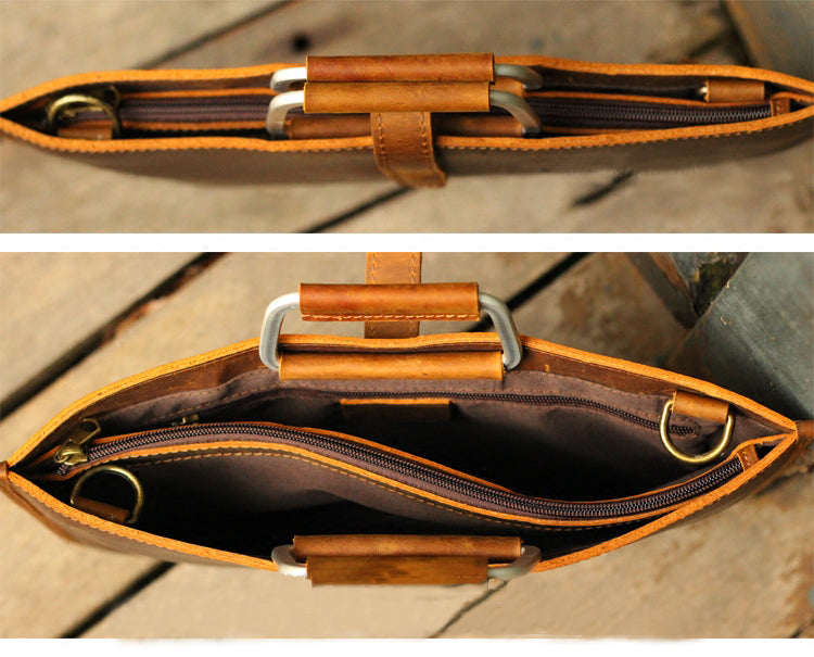 Handmade Crazy Horse Leather Laptop Bag Handbag Men Briefcase