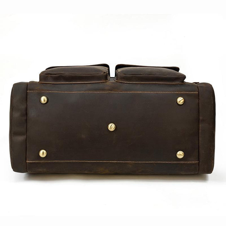 Dark Brown Full Grain Leather Travel Weekender Duffel Bag