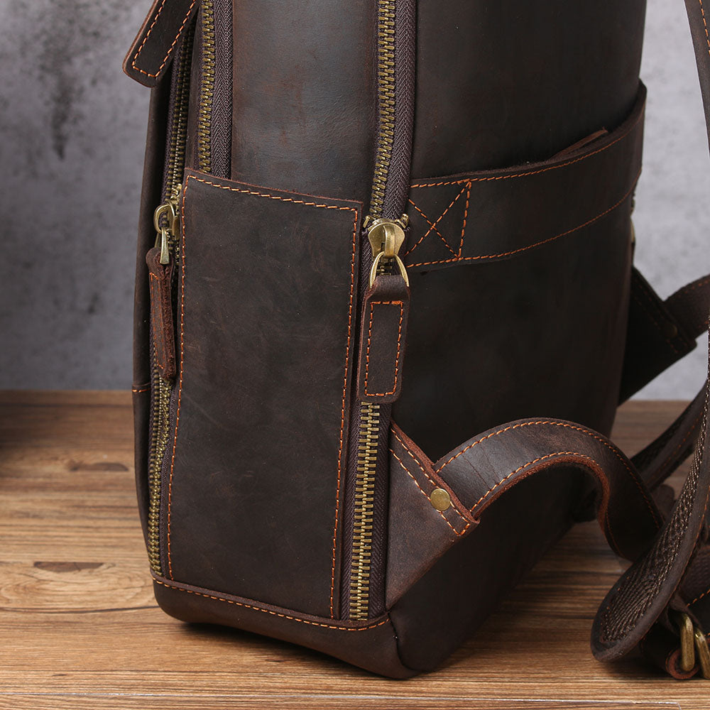 Large Simple School Leather Laptop Rucksack