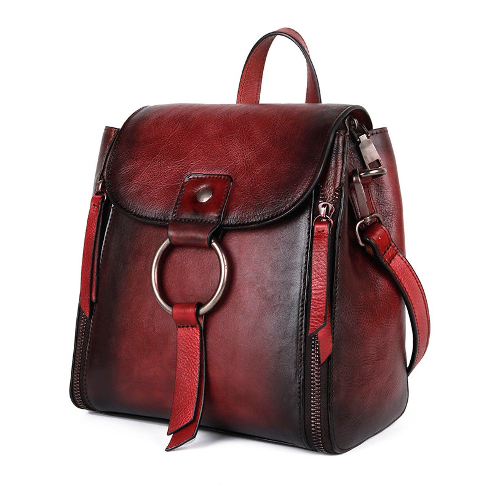 Retro Design Female High Quality Leather Rucksack Backpack