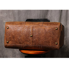 Load image into Gallery viewer, Brown Embossed Full Grain Travel Weekender Leather Duffel Bag
