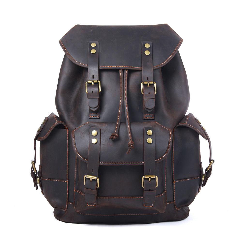 Dark Coffee Leather Full Grain School Backpack