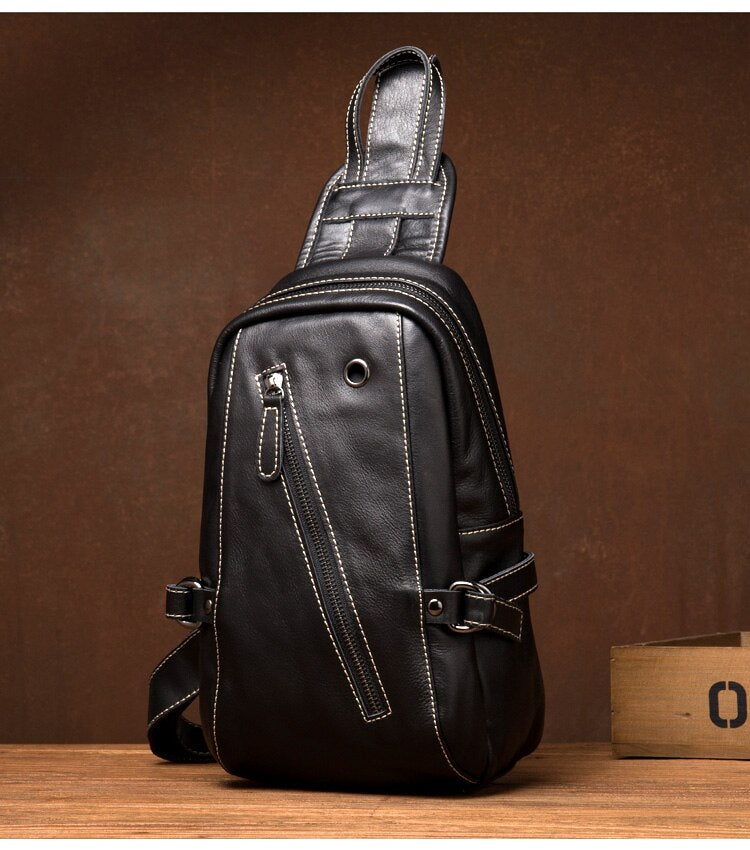 Classic Zipper Leather Sling Bag
