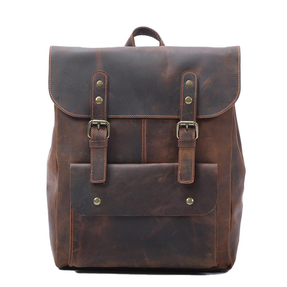 Retro Leather School Backpack for Men