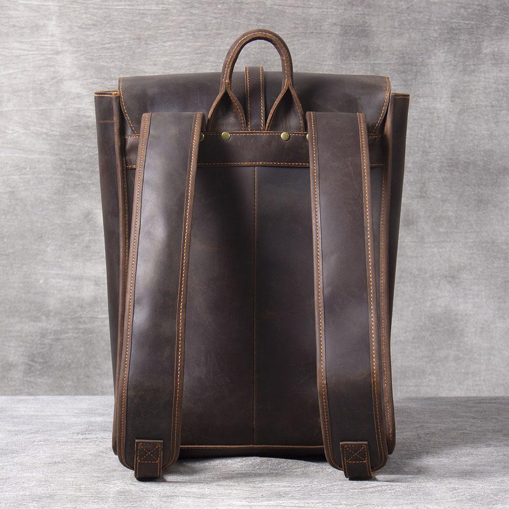 Coffee Full Grain Leather School Backpack