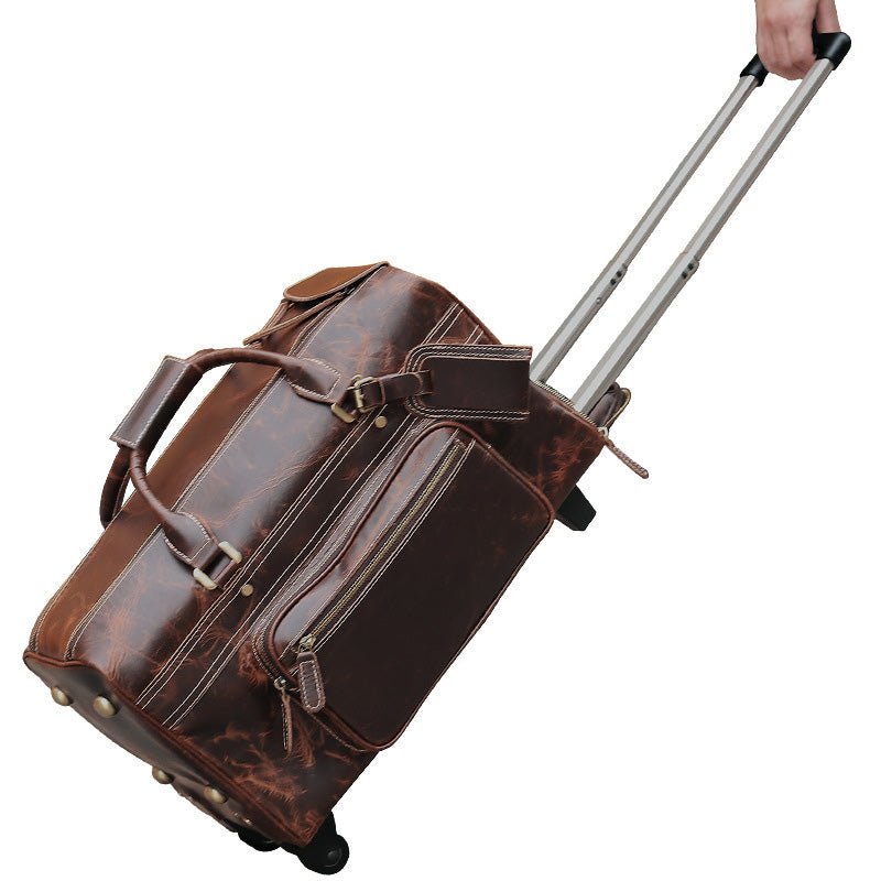 Coffee Leather Trolley Bag Carry on