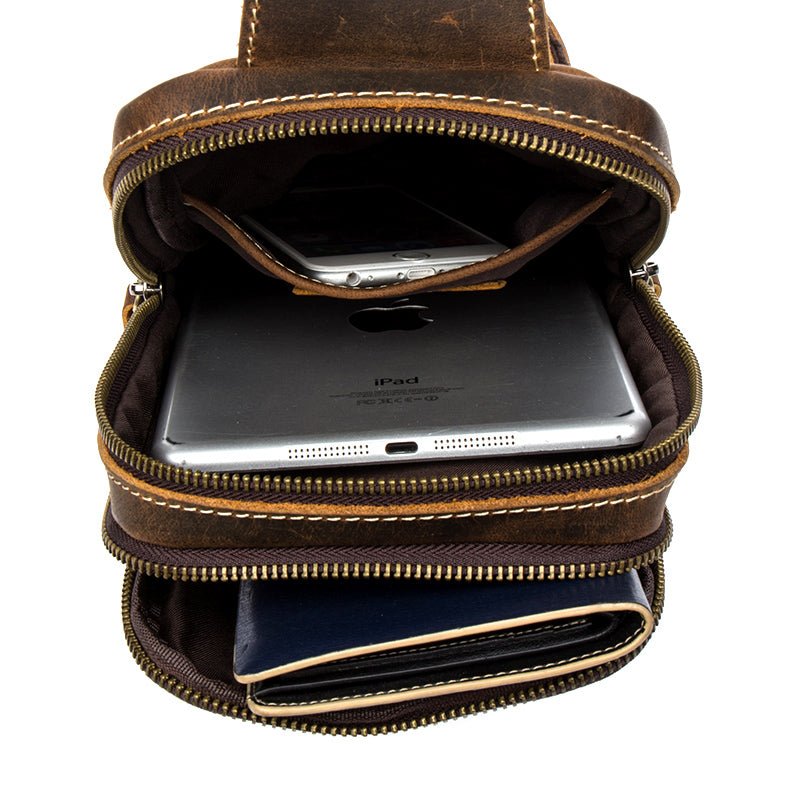 Large Leather Sling Bag for Men