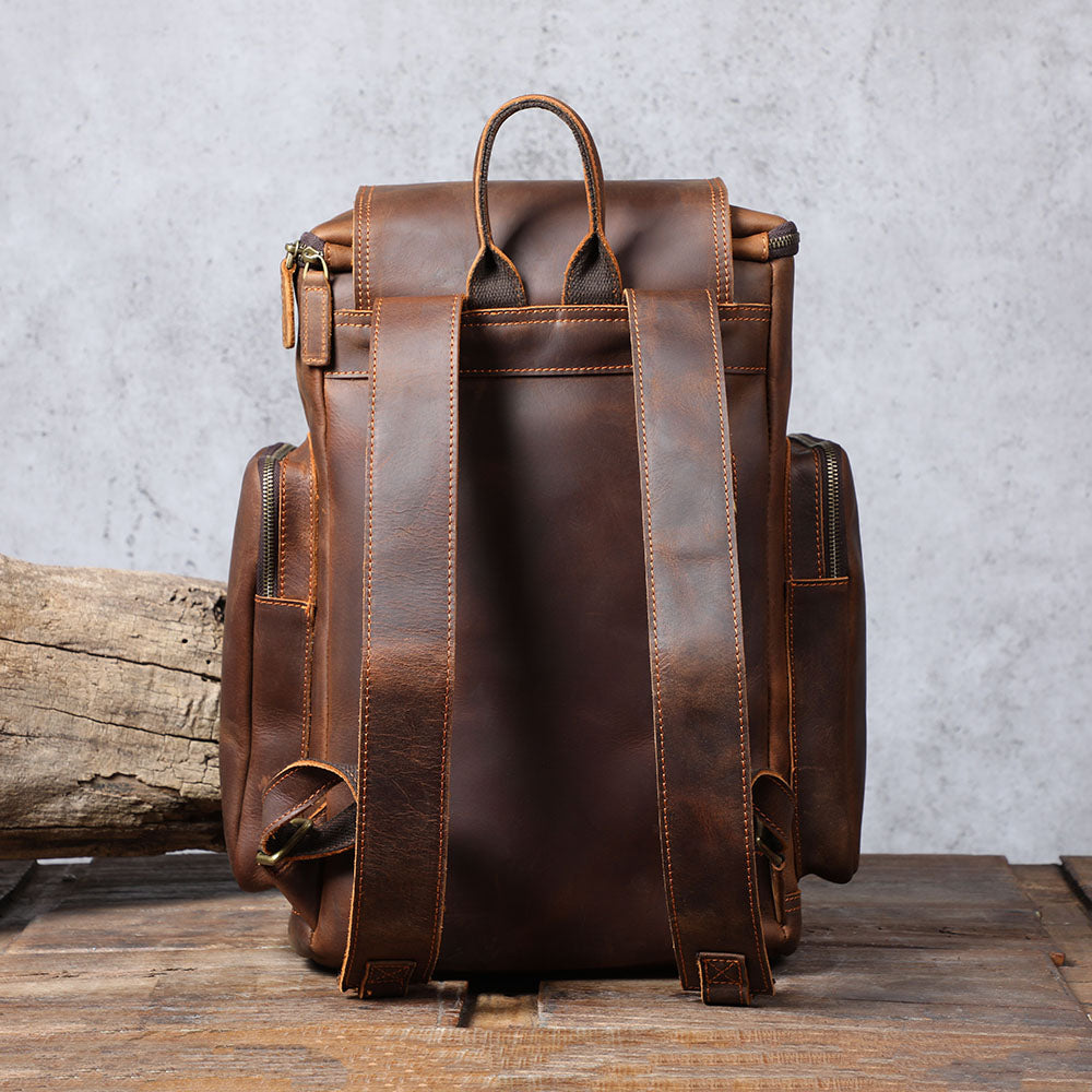 Large Brown Leather School Backpack