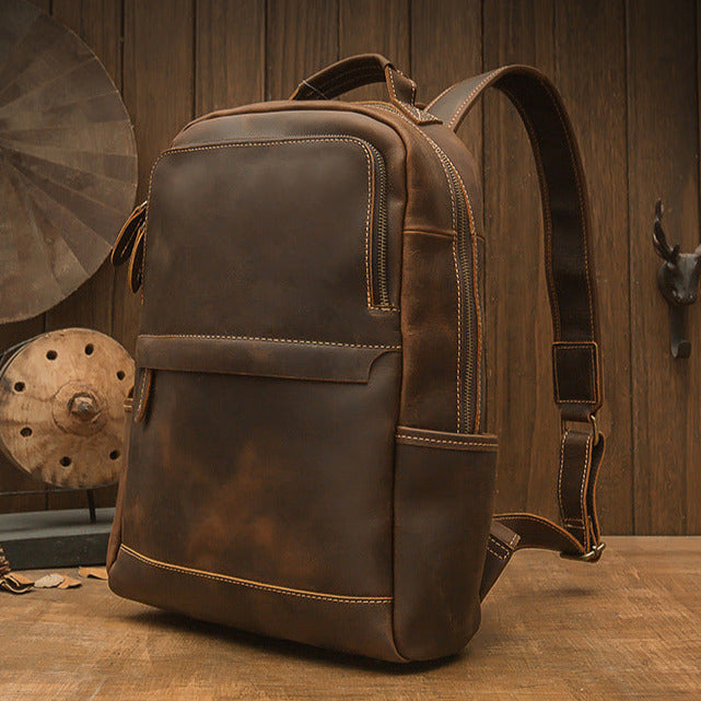 Crazy Horse Leather Backpack Men Laptop Backpack Handmade Travel Backpack