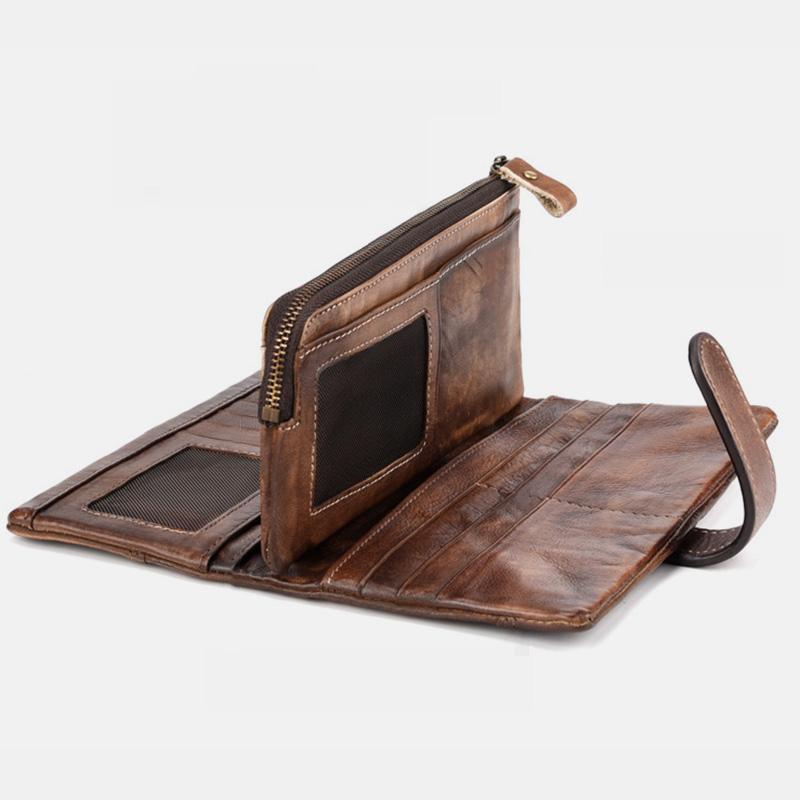 Full Grain Leather Wallet Distressed Trifold Purse Anniversary Gift  For Women