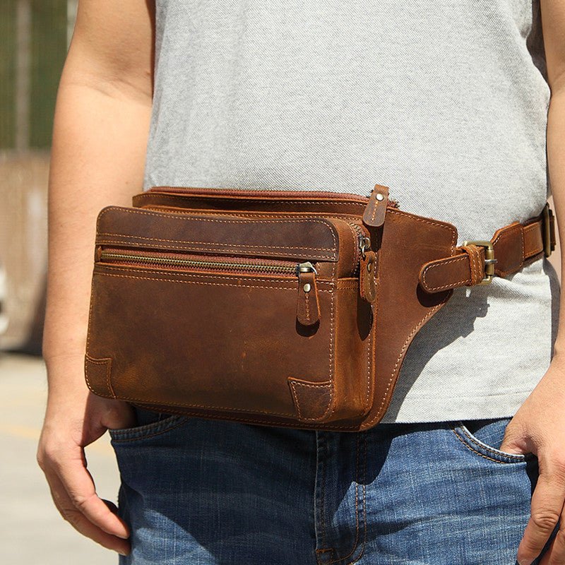 Men's Zipper Crossbody Sling Leather Bag