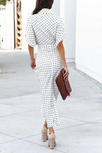 Load image into Gallery viewer, Polka Dot Tie Front Midi Shirt Dress
