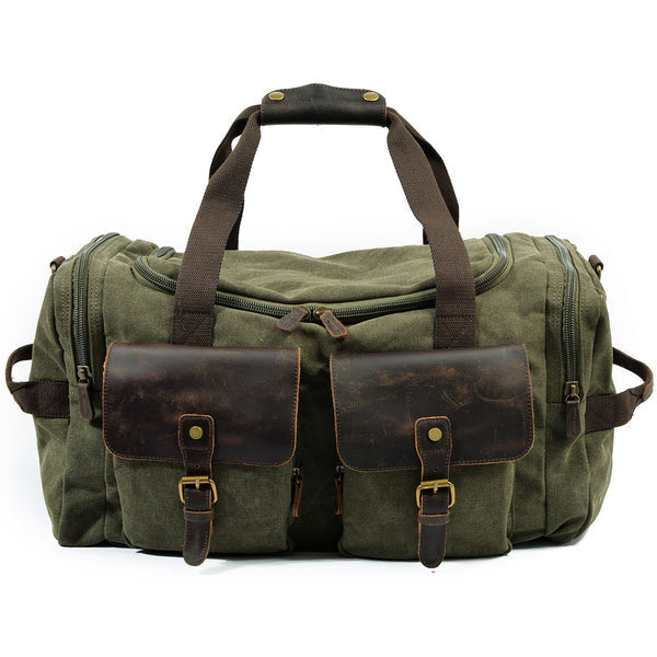 Casual Men's Large Storage Leather Canvas Travel Weekender Duffel Bag