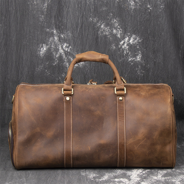 Classic Leather Duffel Bag with Shoes Compartment Travel Weekender Bag