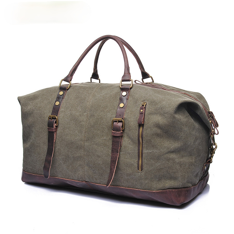 Men's Travel Canvas Leather Duffel Bag