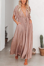 Load image into Gallery viewer, Button Drawstring Waist Maxi Cover Dress
