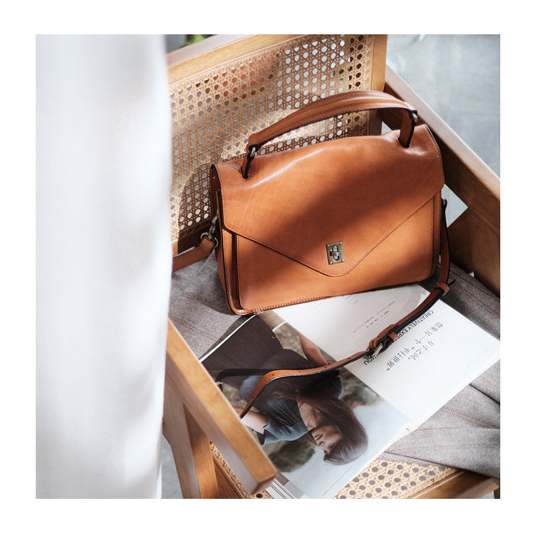 Modern Womens Brown Leather Satchels Leather Messenger Bag For Women